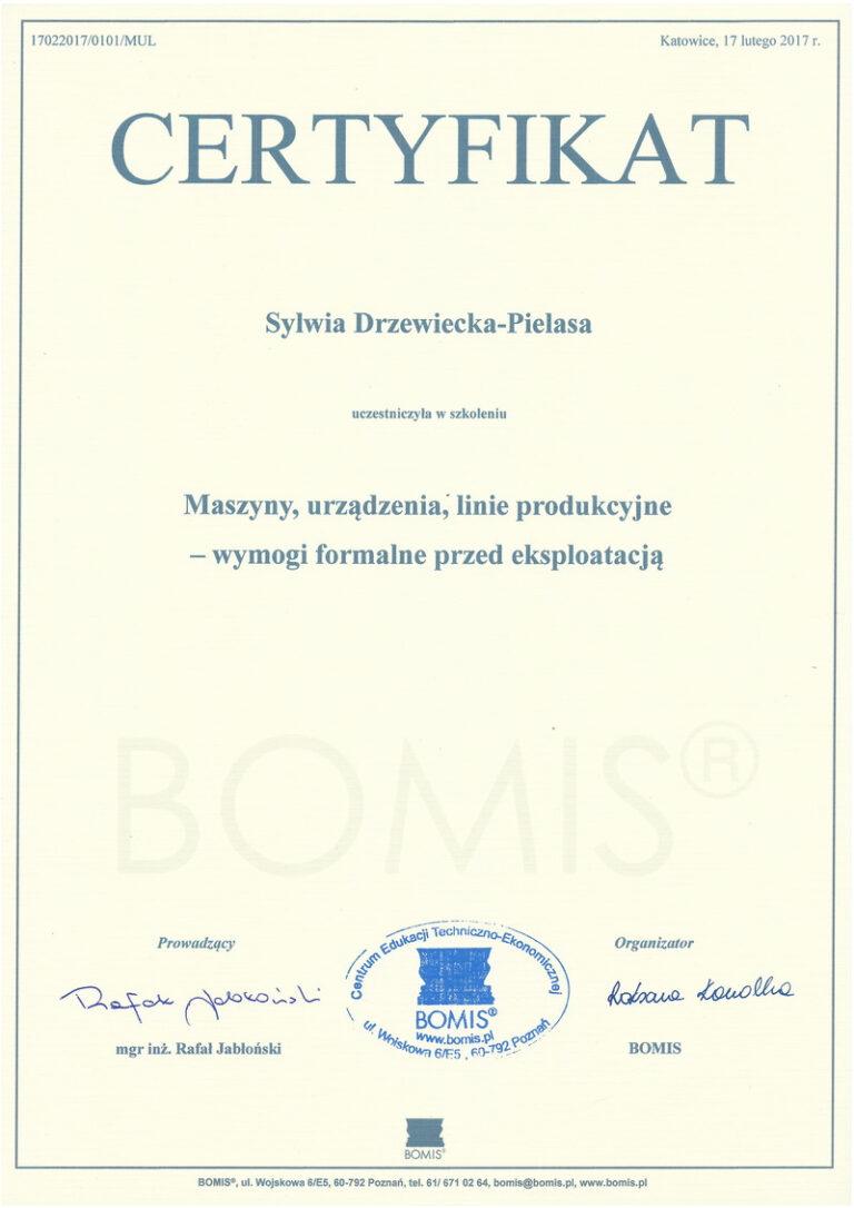 2017-02-17_Certyfikat_Bomis_-_Maszyny,_urządzenia,_linie_produkcyjne_-_wymogi_formalne_przed_eksploatacją