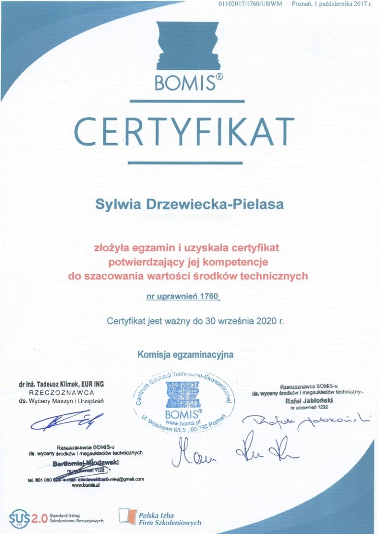 2017-10-01_Certyfikat_Bomis_nr_uprawnień_1760_potwierdzający_kompetencje_do_szacowania_wartości_środków_technicznych